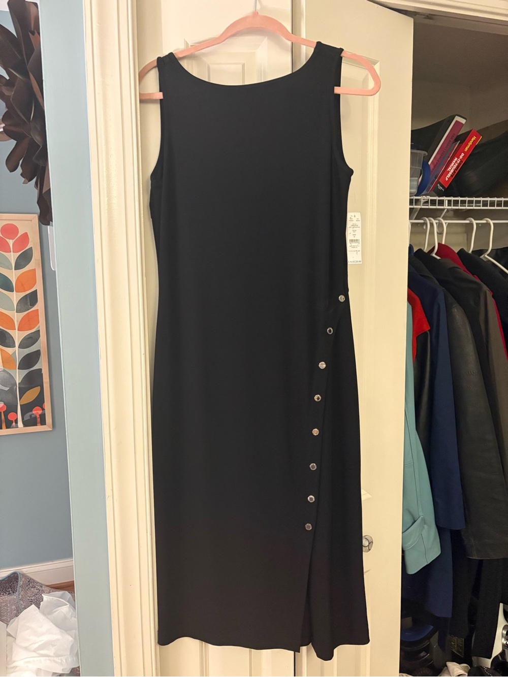 White House Black Market Black Sleeveless Midi Dress with Side Button Detail